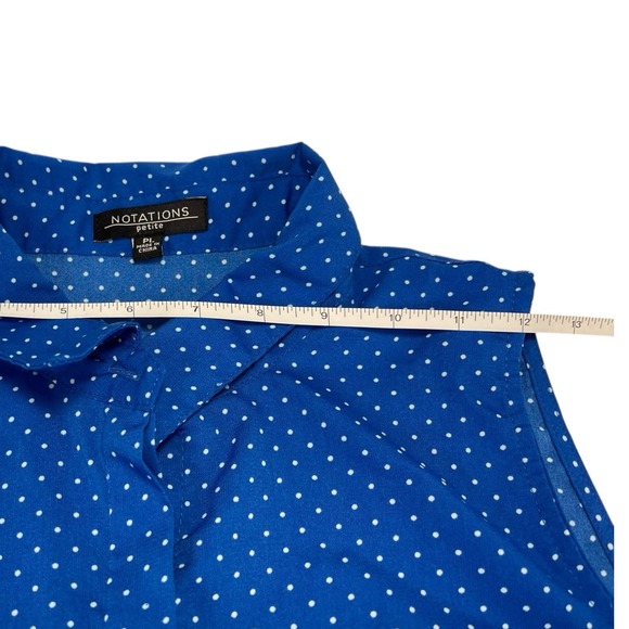Notations Petite Large Sleeveless Blouse Blue White Polka Dot Collared Tank - Picture 6 of 7